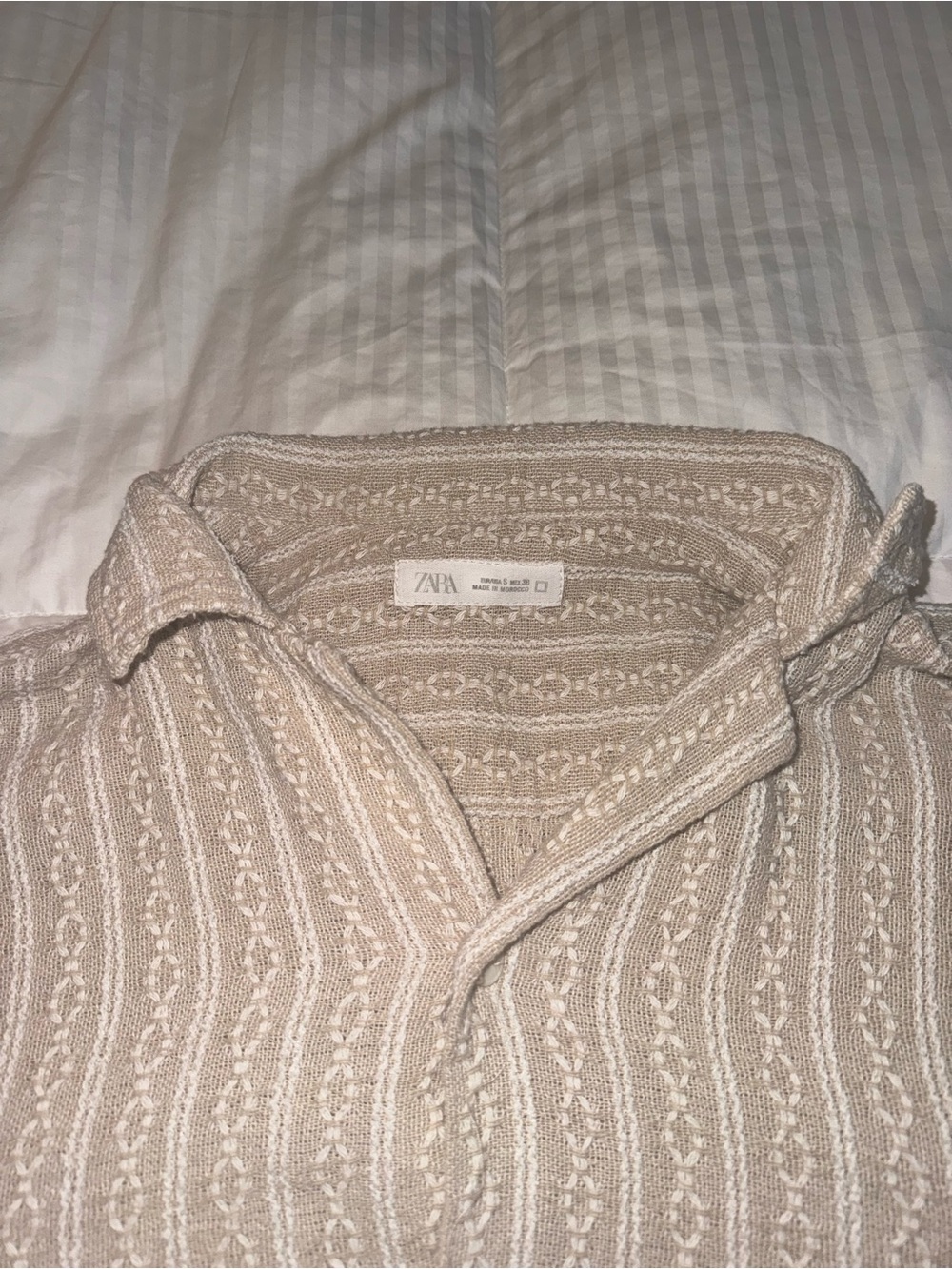 Zara Cream-Striped Knit Polo